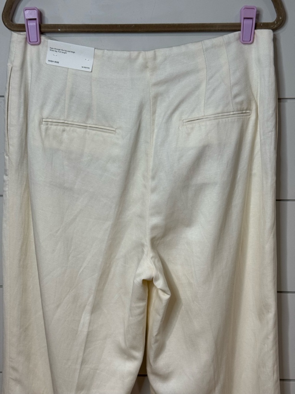 NEW Ann Taylor Linen Cream High Rise Wide-Leg High Waist Trousers Size 14P - Picture 6 of 8